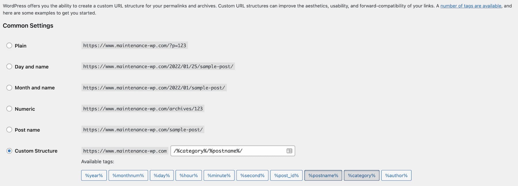 WordPress permalinks