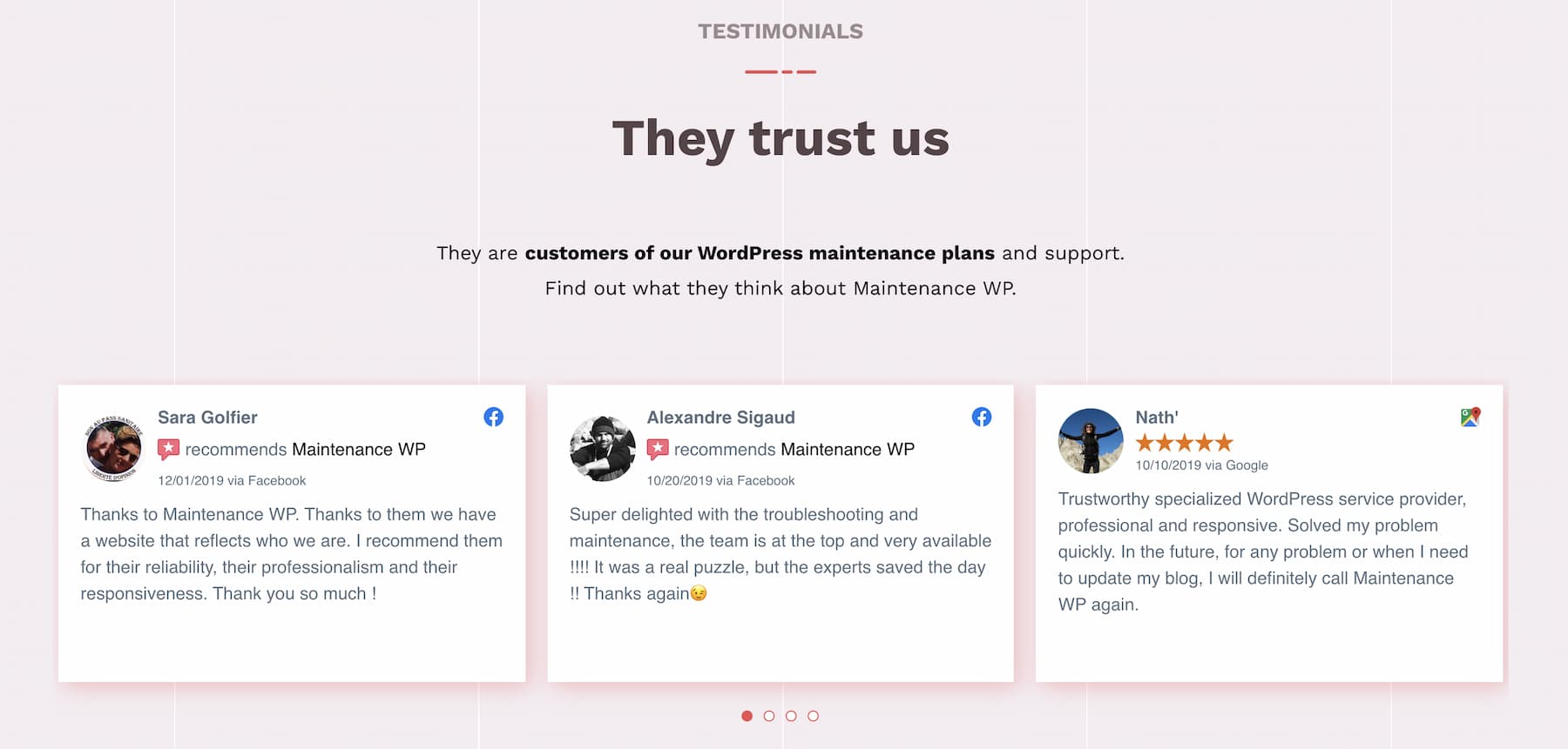 maintenance wp testimonials