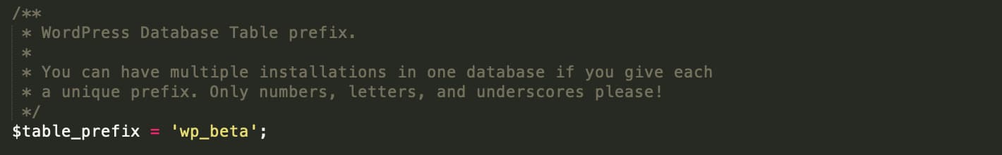 WordPress database prefix