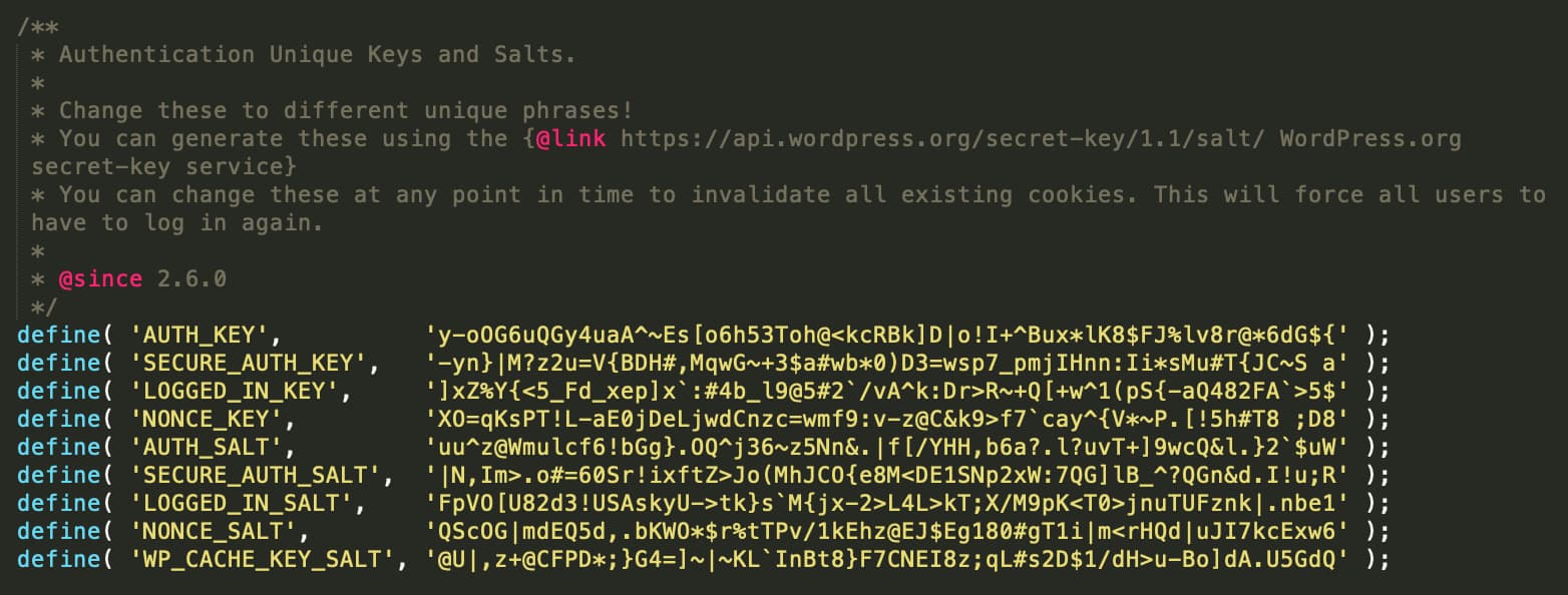 WordPress salts keys